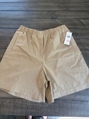 Karen Scott Tan Striped Elastic Waist Shorts